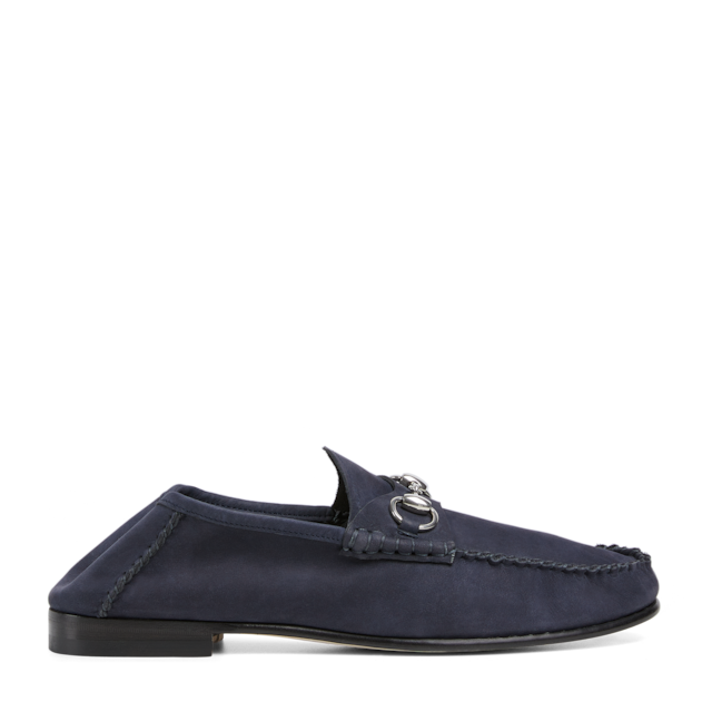 Men's loafer with Web in dark green GG suede | GUCCI® US