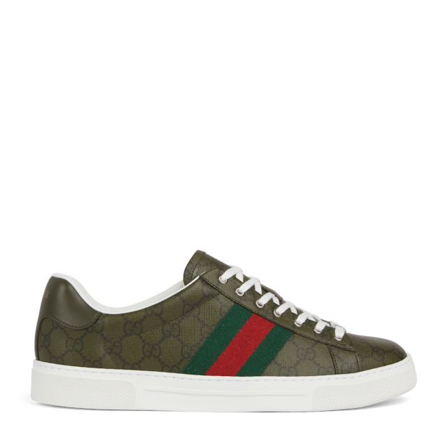 Men's Gucci Ace sneaker with Web in oatmeal GG suede | GUCCI® US
