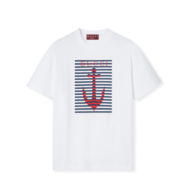 エンブロイダリー付き コットンジャージー Tシャツホワイト