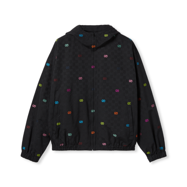グッチフード付きジャケット Cotton jersey hooded jacket with Web in black | GUCCI® US