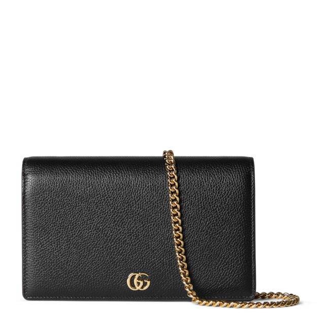 GG Marmont wallet on chain in black leather | GUCCI® US