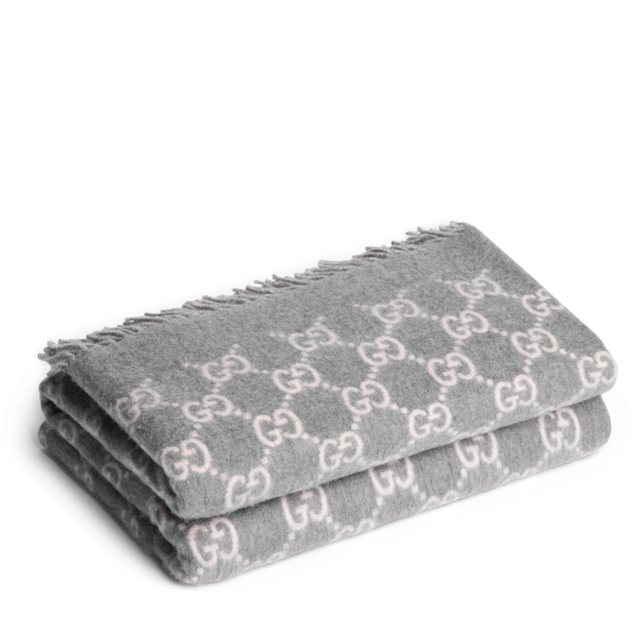 Reversible GG wool and cashmere blanket