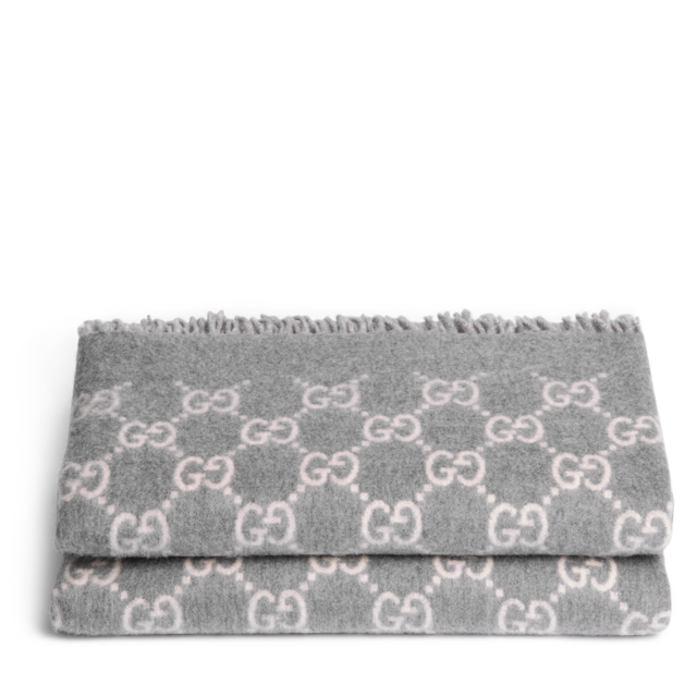 Reversible GG wool and cashmere blanket