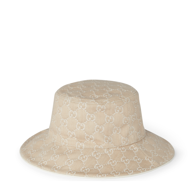 ハット GUCCI BUCKET HAT IN DENIM GG BEIGE Gucci Bucket Hat Black Beige Denim GG Monogram Logo Leather