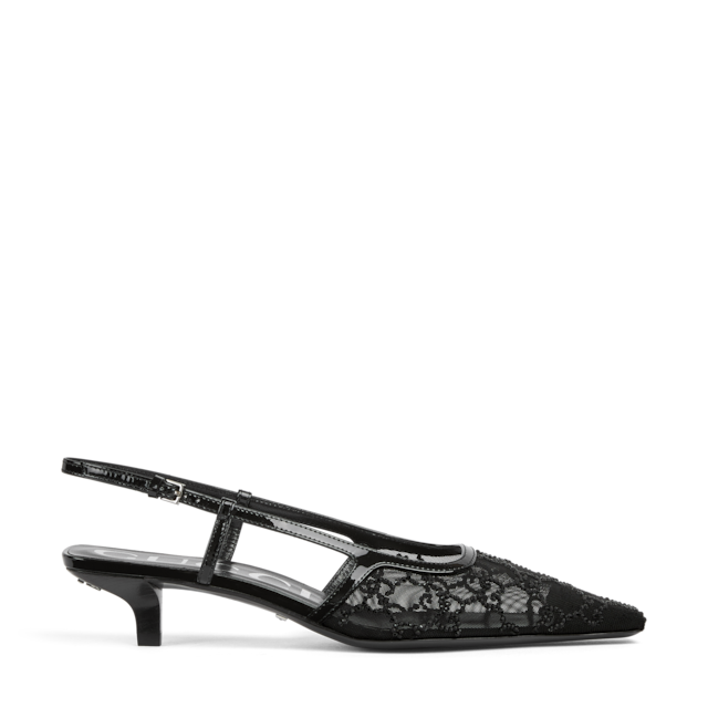Women's GG crystal slingback pump in black mesh with