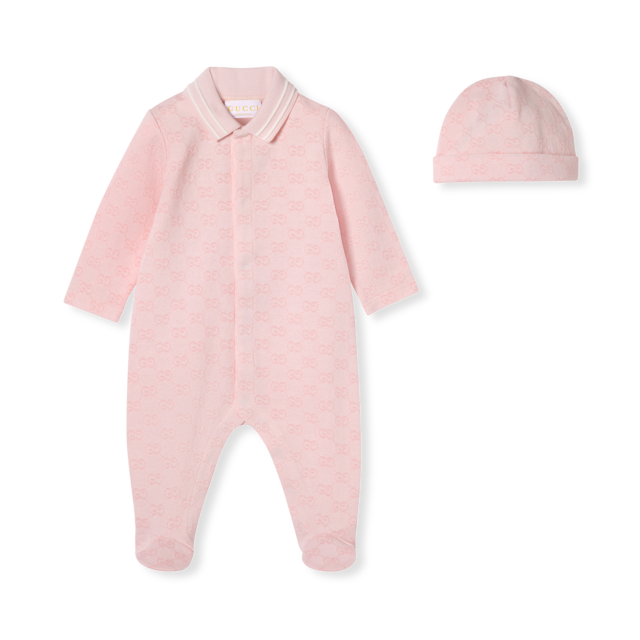 Baby cotton three-piece gift set in pink | GUCCI® US