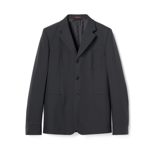 【関税&送料込】Gucci Single-Breasted Jacket In Heavy Cotton Lightweight GG nylon jacquard jacket in black | GUCCI® US