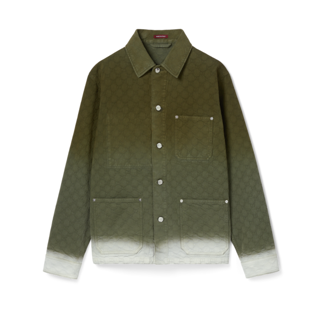Bleached GG cotton denim jacquard shirt in gradient blue to