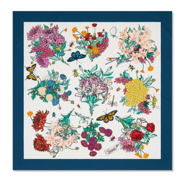 90 x 90 プロジェクト プリント シルクスカーフライトブルー