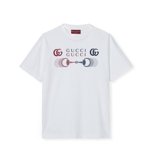 Printed cotton jersey T-shirt in brown | GUCCI® FR