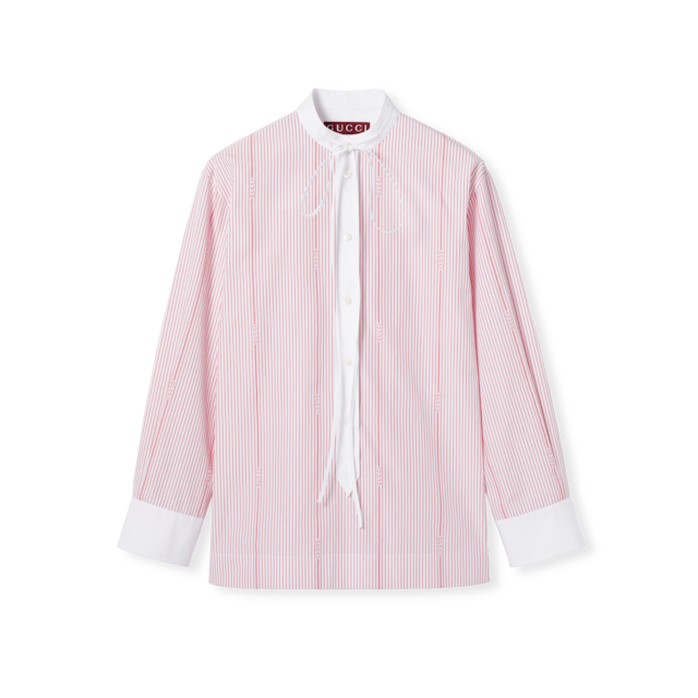 リボンタイ付き コットンポプリン シャツホワイト | GUCCI公式