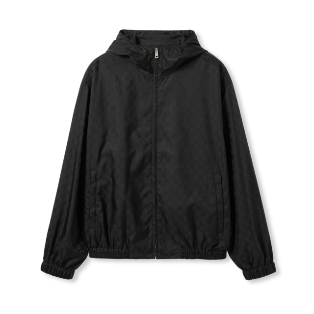 Printed technical poplin zip jacket in gradient blue | GUCCI® US