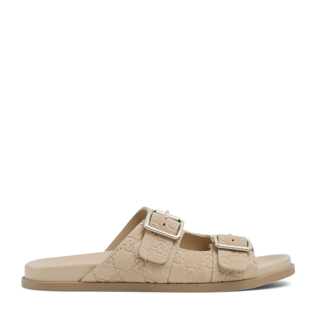 Men's slide sandal in black GG suede | GUCCI® CZ