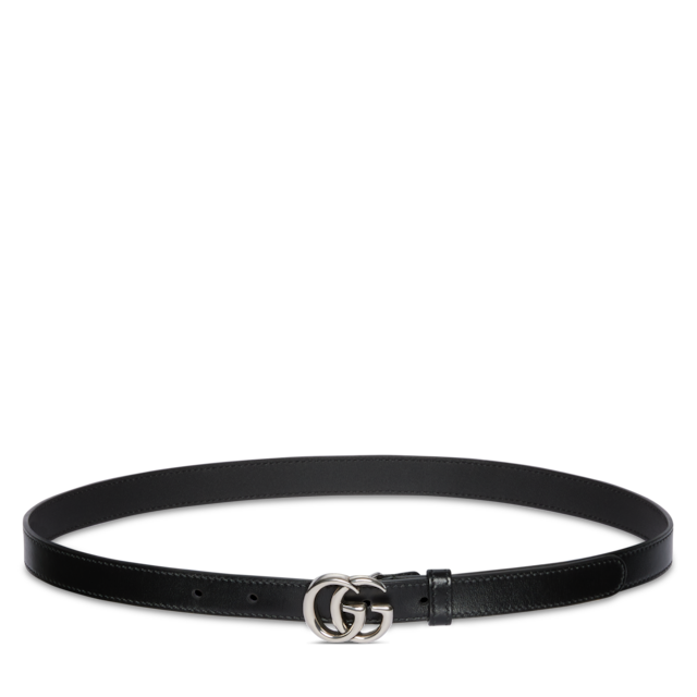 Thin belt with Round Interlocking G in black leather | GUCCI® US