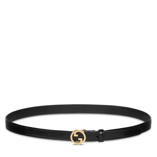 GUCCI　グッチ　ベルト　細身　黒　レザー ラウンド インターロッキングG スリム ベルトブラック レザー