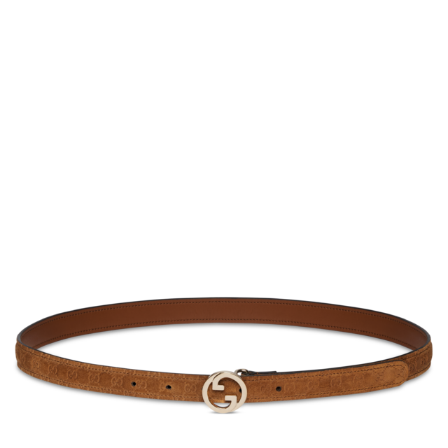 Gucci Blondie thin belt in brown suede | GUCCI® US