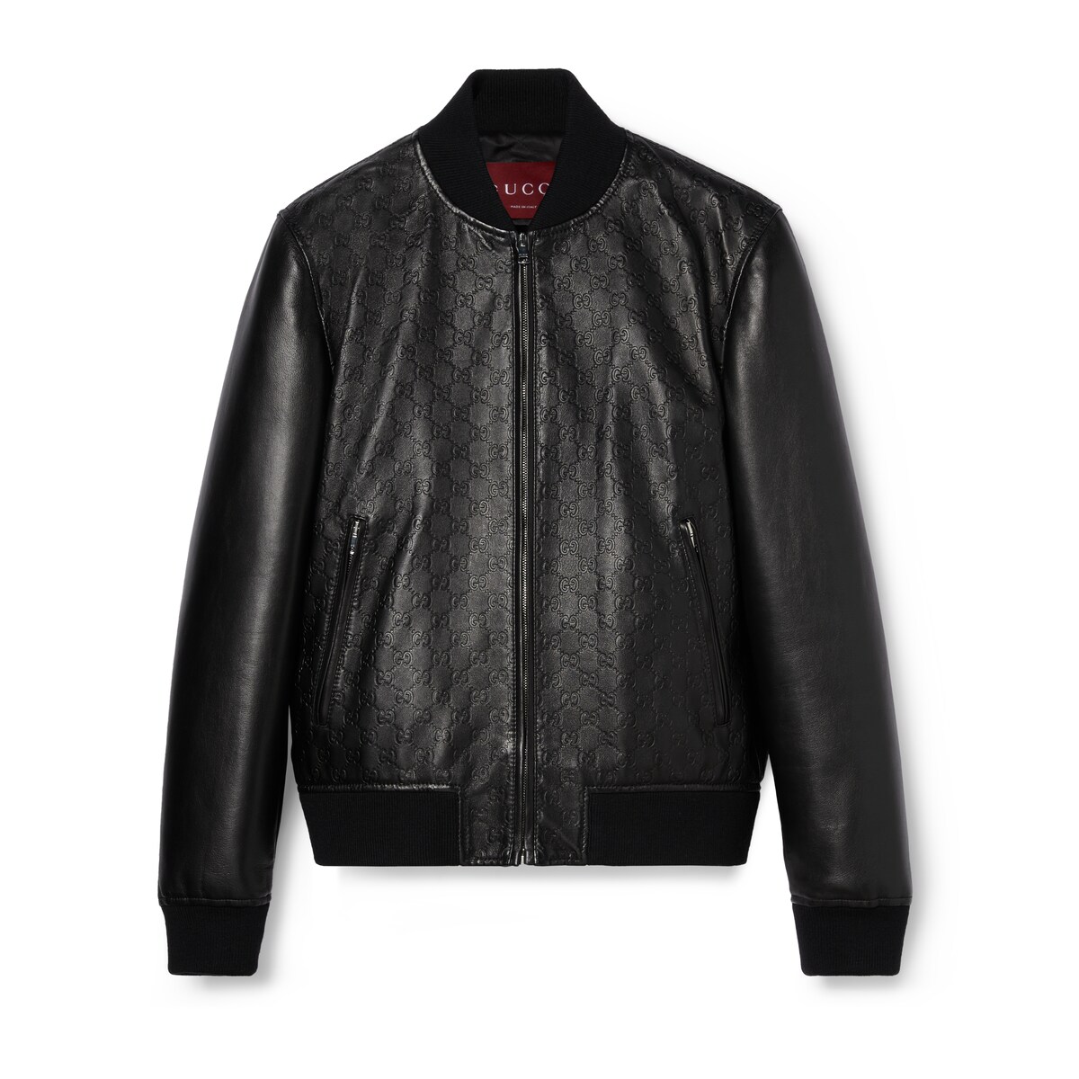 Gucci Embossed GG Leather Bomber Jacket
