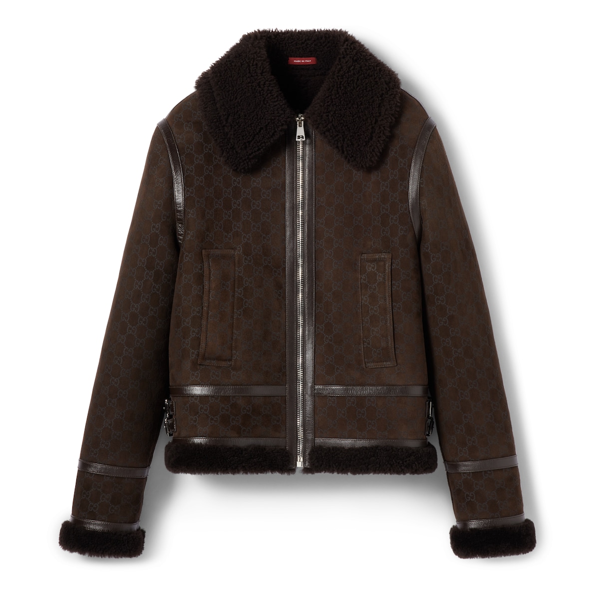Gucci Printed Suede Shearling Jacket