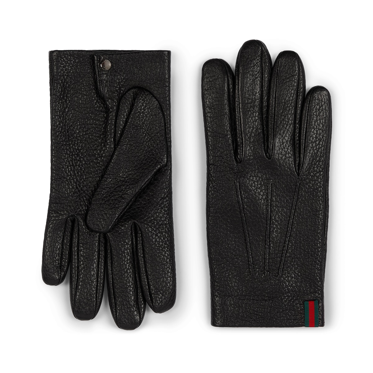 Gucci Grainy Leather Gloves With Web