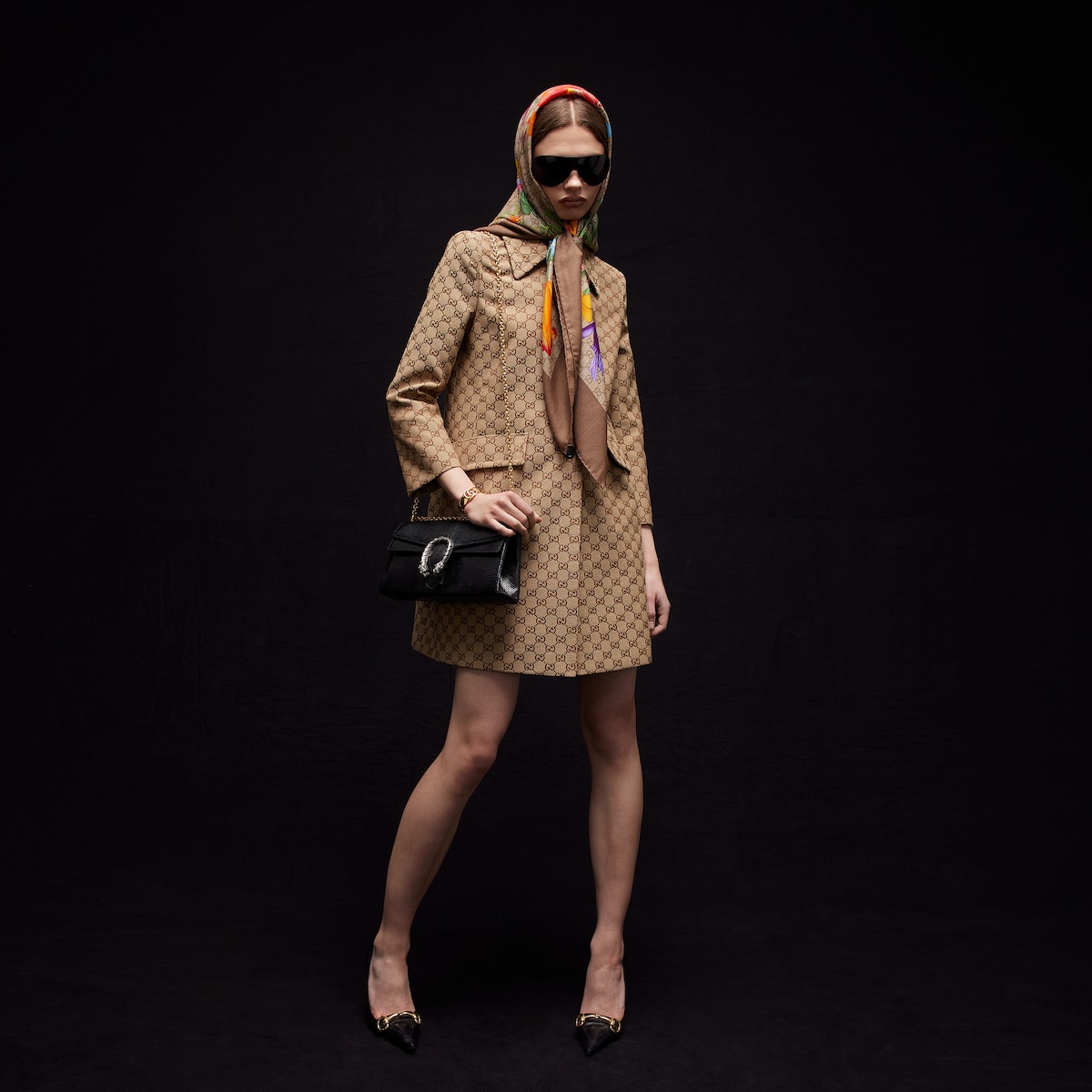 Gucci Printed GG Wool Silk Shawl | Thumbnail 2 Gucci Printed GG Wool Silk Shawl | Thumbnail 2