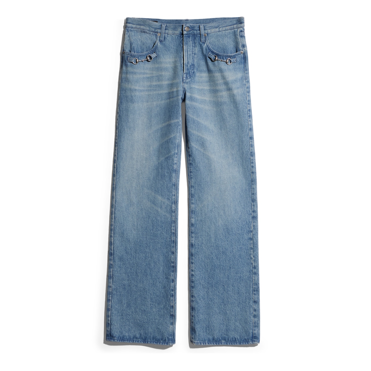 Gucci Flared Cotton Denim Pants With Horsebit