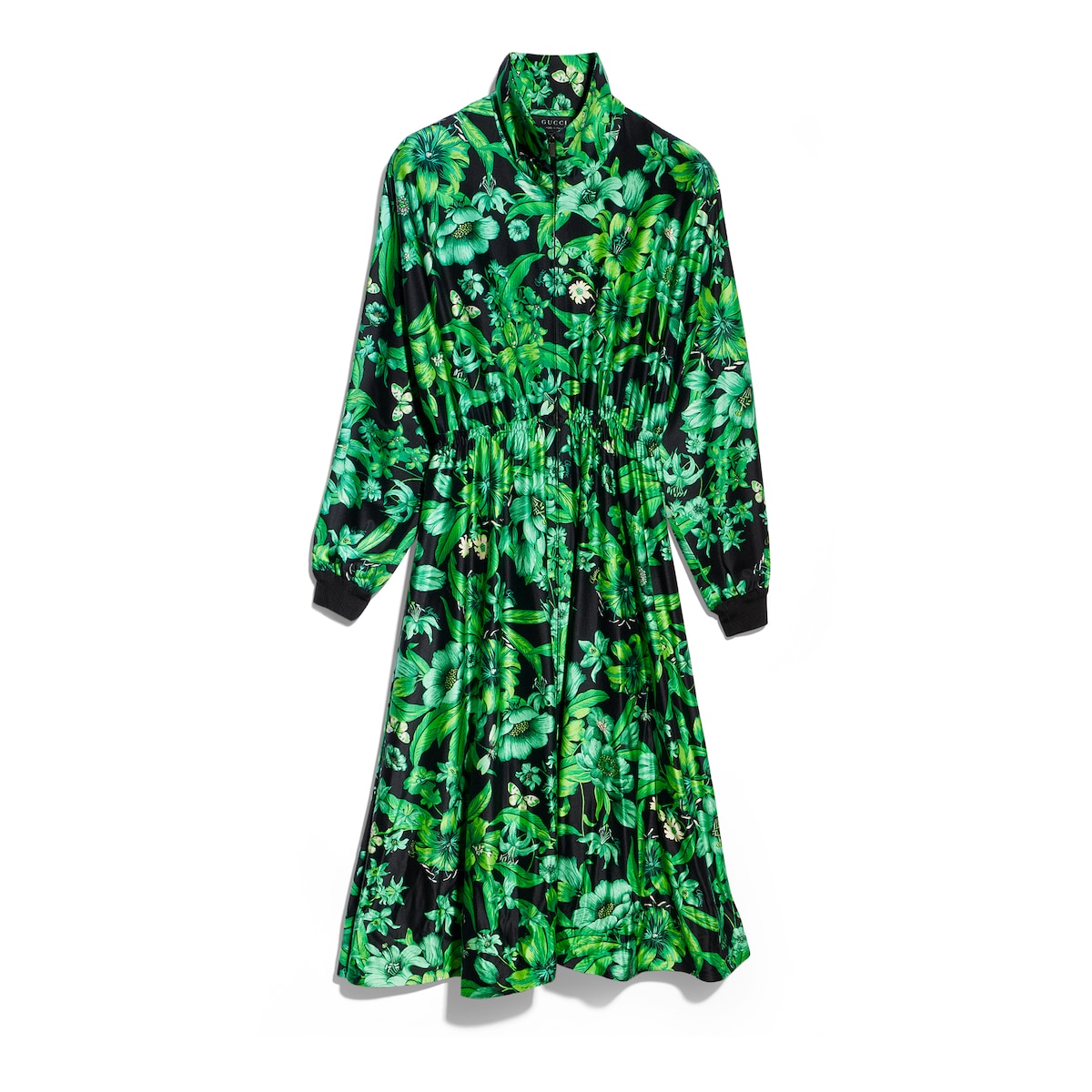 Gucci Printed Shiny Stretch Silk Long Dress