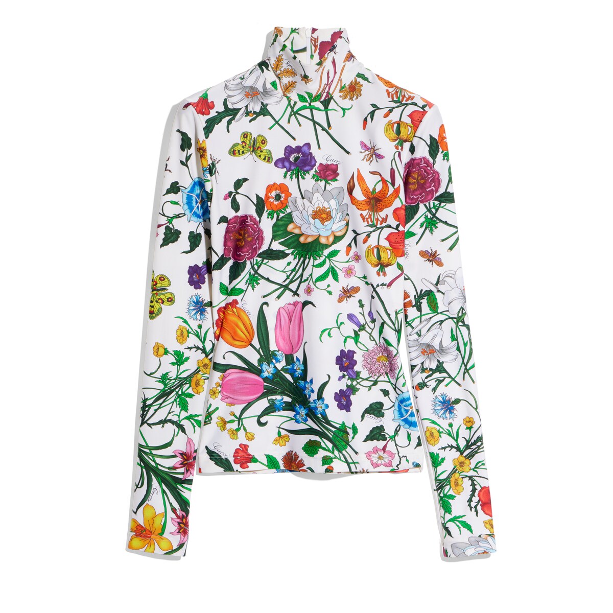 Printed Nylon Jersey Turtleneck Top