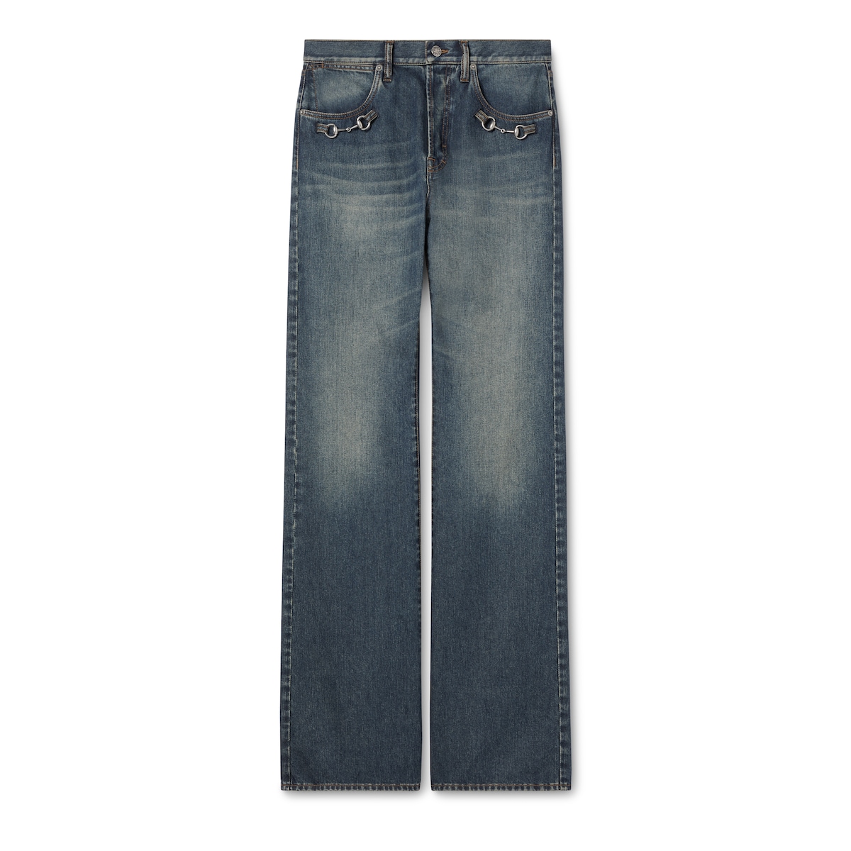 Gucci Cotton Denim Pants With Horsebit Detail