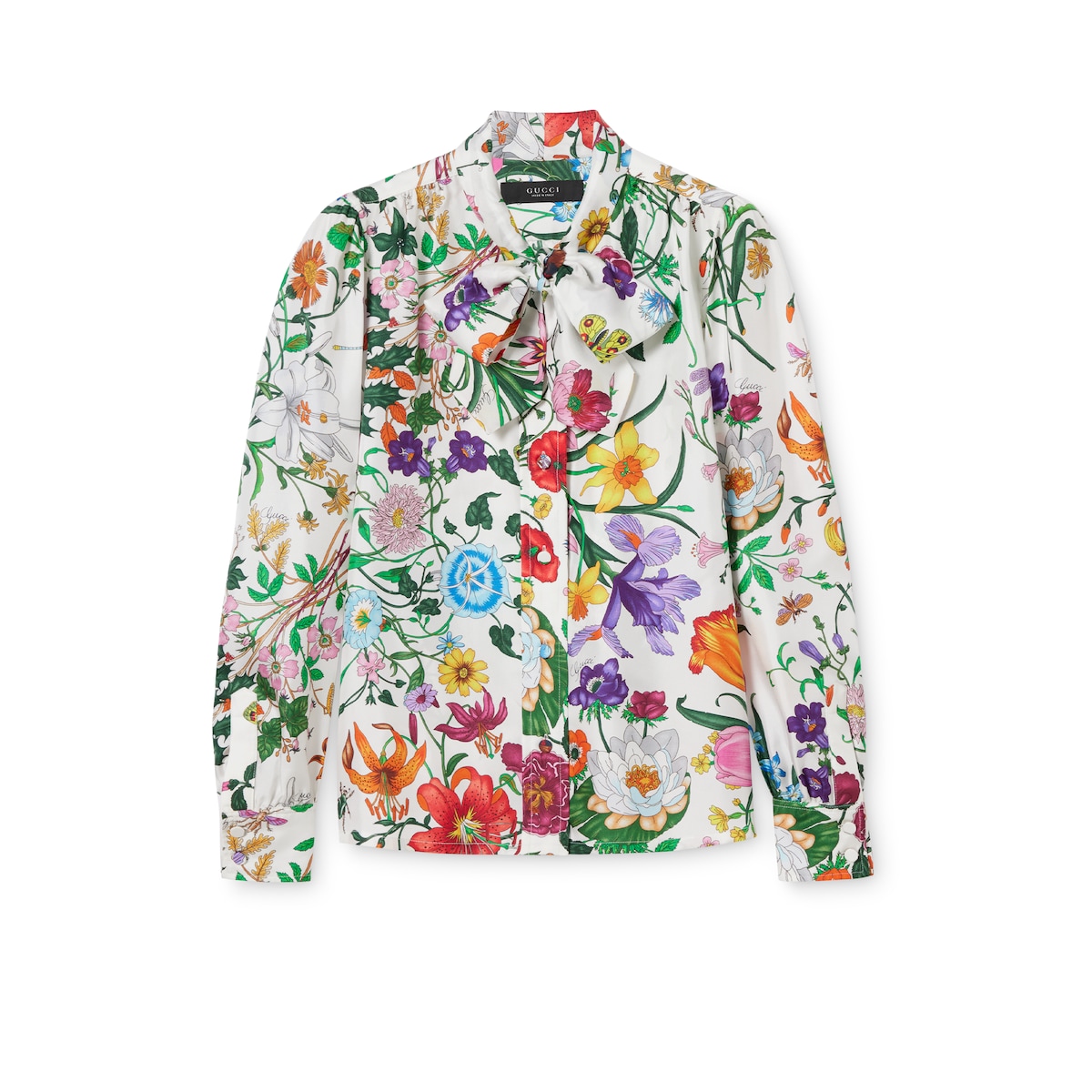 Printed Silk Twill Shirt With Bow Printed Silk Twill Shirt With Bow