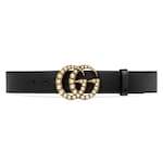 パール付き ダブルG ワイド ベルト ・ブラック レザー | GUCCI公式