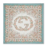 Printed silk twill carré in acquamarine and pink | GUCCI® US
