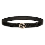 Belt with Interlocking G buckle in black GG leather | GUCCI® CA