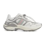 white and grey mesh and leather