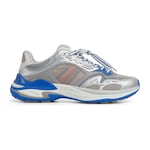 grey and blue mesh and leather