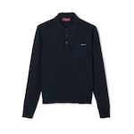 Fine wool knit polo top with intarsia