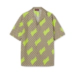 beige, brown and lime green