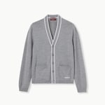 Fine wool knit cardigan with intarsia