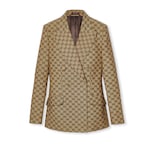 Double-breasted GG canvas jacket in camel and ebony | GUCCI® US