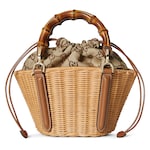 Wicker mini basket bag with bamboo