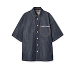 Camicia in denim cimosato di cotone con logo