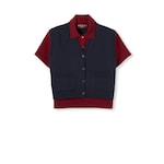 Wool silk polo top with vest overlay