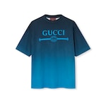 Technical cotton jersey T-shirt with print in gradient blue