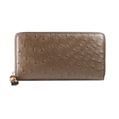 Cartera de avestruz con cremallera y borla de bambú