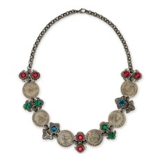 Necklace with coins and crystals