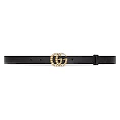 GUCCI Leather Belt With Pearl Double G Buckle Size 65 Black Leather