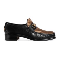 Mocasín de Piel con Horsebit y Pelo 