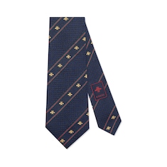 Corbata de jacquard de seda con abeja y tribanda Web