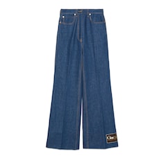 Washed denim flare pant with Gucci label