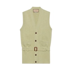 Gilet in maglia di lana a coste con cintura