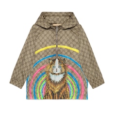 Children's GG nylon zip jacket with cat print